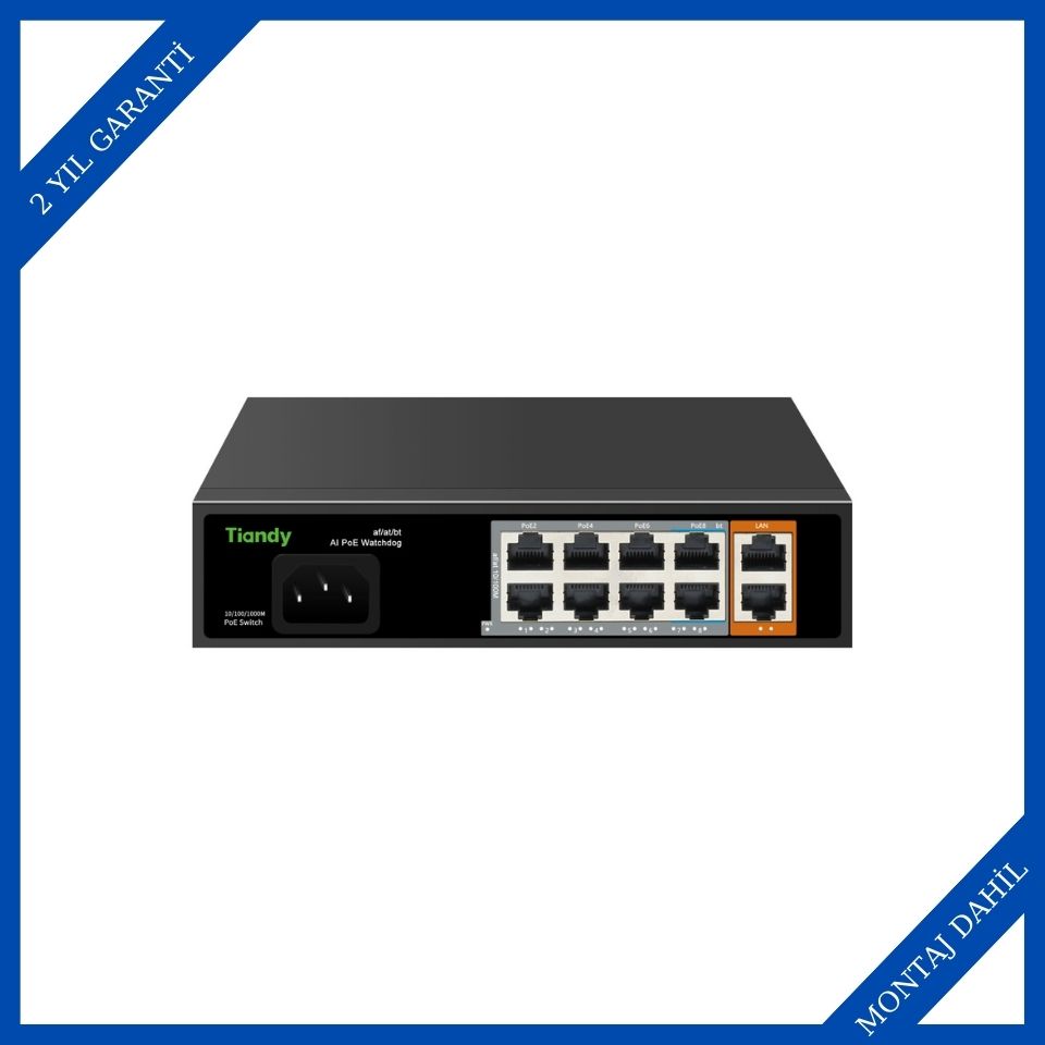 Tiandy PS-1008E-2GI 8 Port Yönetilmeyen AI POE Switch