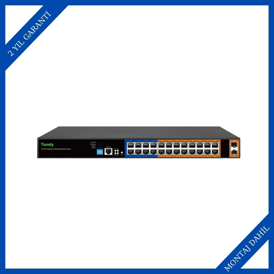 Tiandy YPS-3024G-2SFP-L2 AI POE 24 Port Yönetilebilir Switch