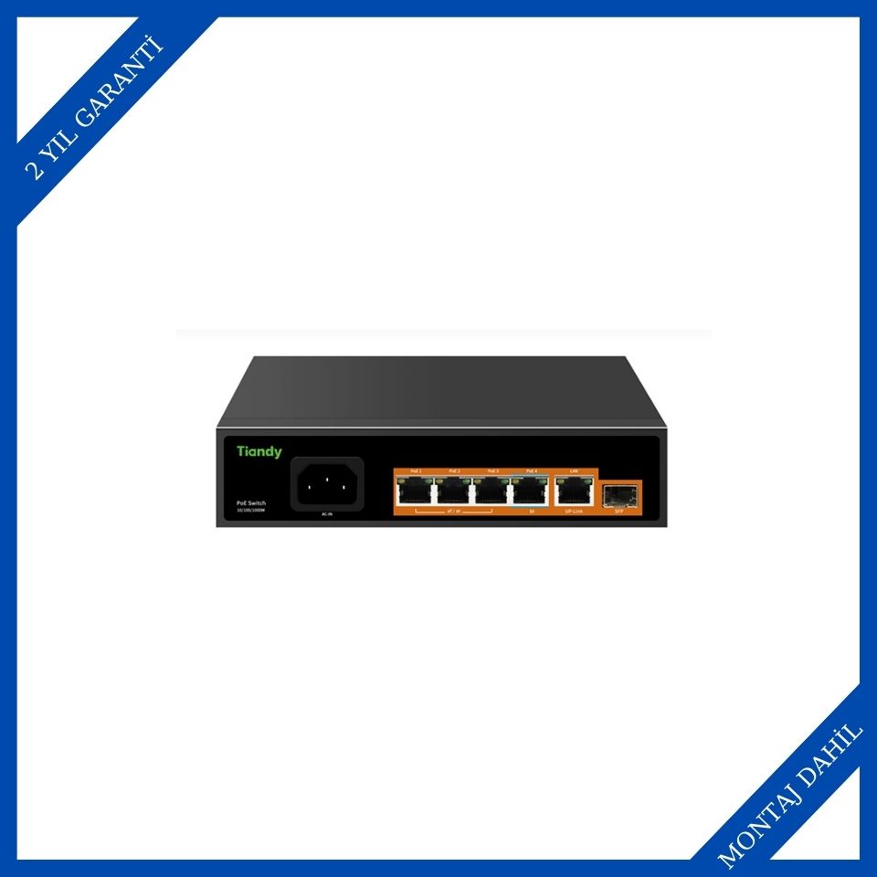 Tiandy PS-1004G-1G1SFP 4 Port Yönetilmeyen Gigabit AI PoE Switch
