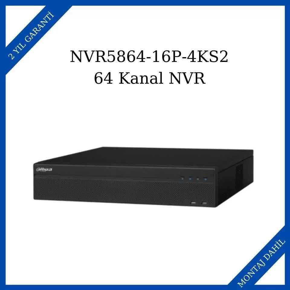 Dahua NVR5864-16P-4KS2 64 Kanal 2U 16PoE 4K ve H.265 Pro Network Video Kaydedici
