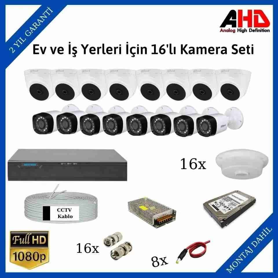 Ev ve İş Yerleri İçin 16lı AHD Kamera Seti