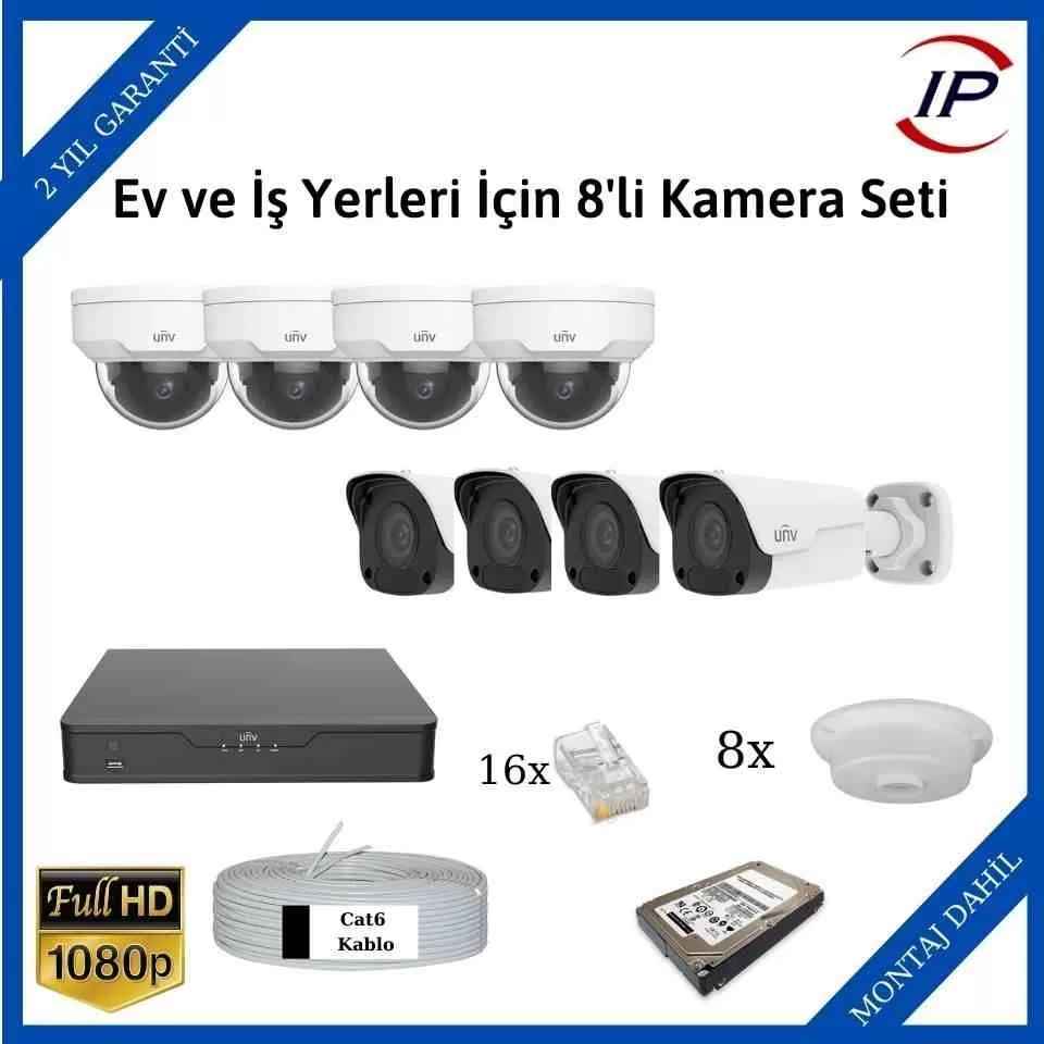 Uniview Ev ve İş Yerleri İçin 8li IP Kamera Seti